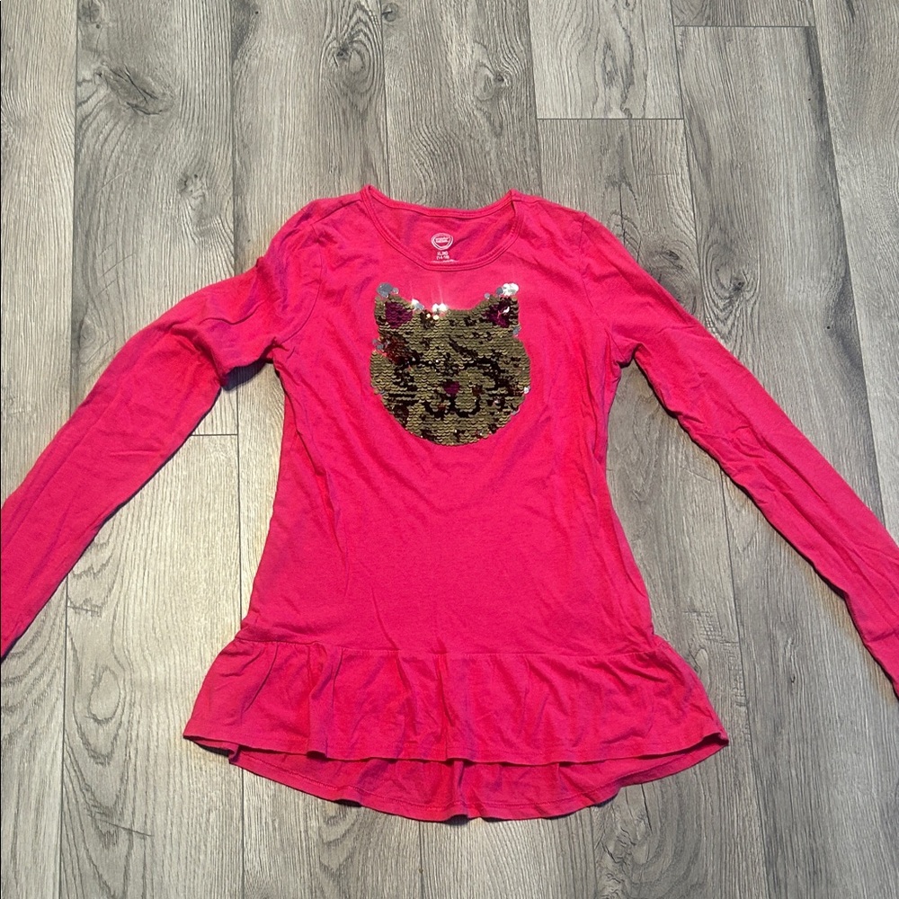Cat & Jack Pink Long Sleeve with Sequin Cat